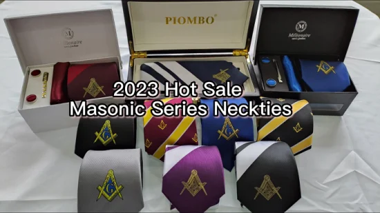 Manufacturer Custom Jacquard Masonic Silk Box Men′s Business Ties with Badges