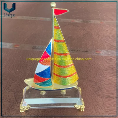 Zinc Alloy Sailing Boat Trophy with Crystal Base, Custom Metal Souvenir Decoration in High Quality