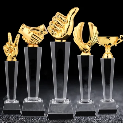 S Size/Customized Crystal Resin and Matel Gold Foil Awad Prize Trophy