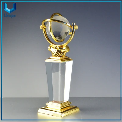 Custom High Quality Metal+K9 Crystal Globe Honor Award Trophy for Promotional Gifts