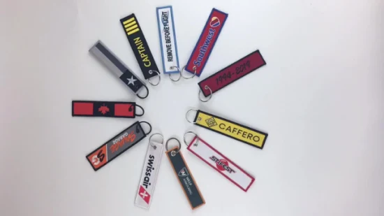 Custom Fabric Woven Embroidery Leather Silicone Key Chain with Keyring Key Holder and Bag Accessories