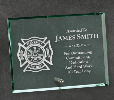 Rectangular Metal Bracket Jade Green Glass Trophy